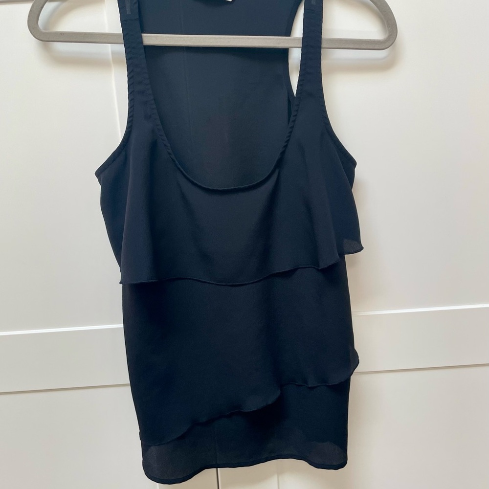 Black Scoop Neck, Ruffle, Racerback Tank Top-Small- Great under jacket or on own
